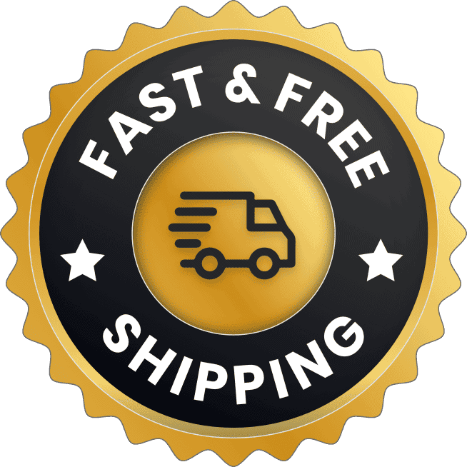 A gold and black badge guaranteeing fast & free shipping for Keto Spark orders.